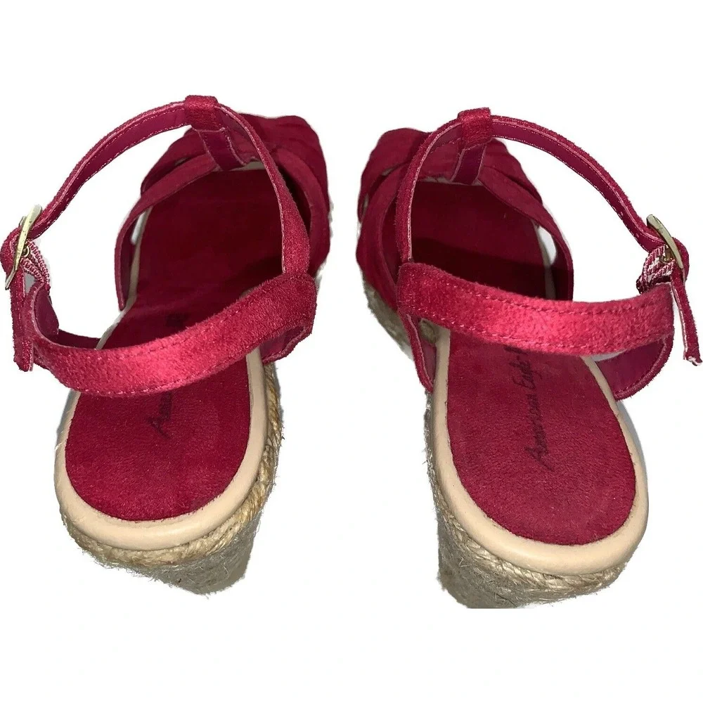 Wedge Sandals T-Strap Espadrille Platform Ankle Buckle Closure Women Size 9 Pink
